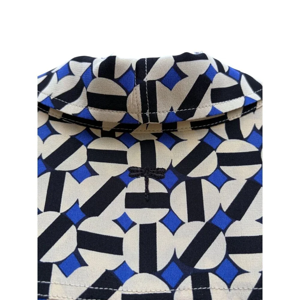 Tyler Boe Silk Shirt S Oversized Popover Geometric Roll Tab Snap Front 100% Silk - Picture 6 of 7